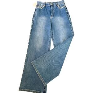VRBT Rhinestone Wide-Leg Jeans – Sz Lg | Stretch Boutique Denim Sparkle Detail